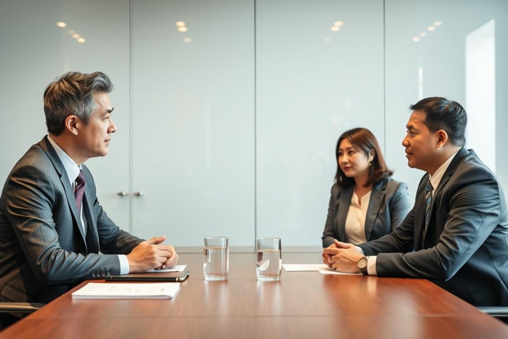 Business meeting showing language barriers in international trade